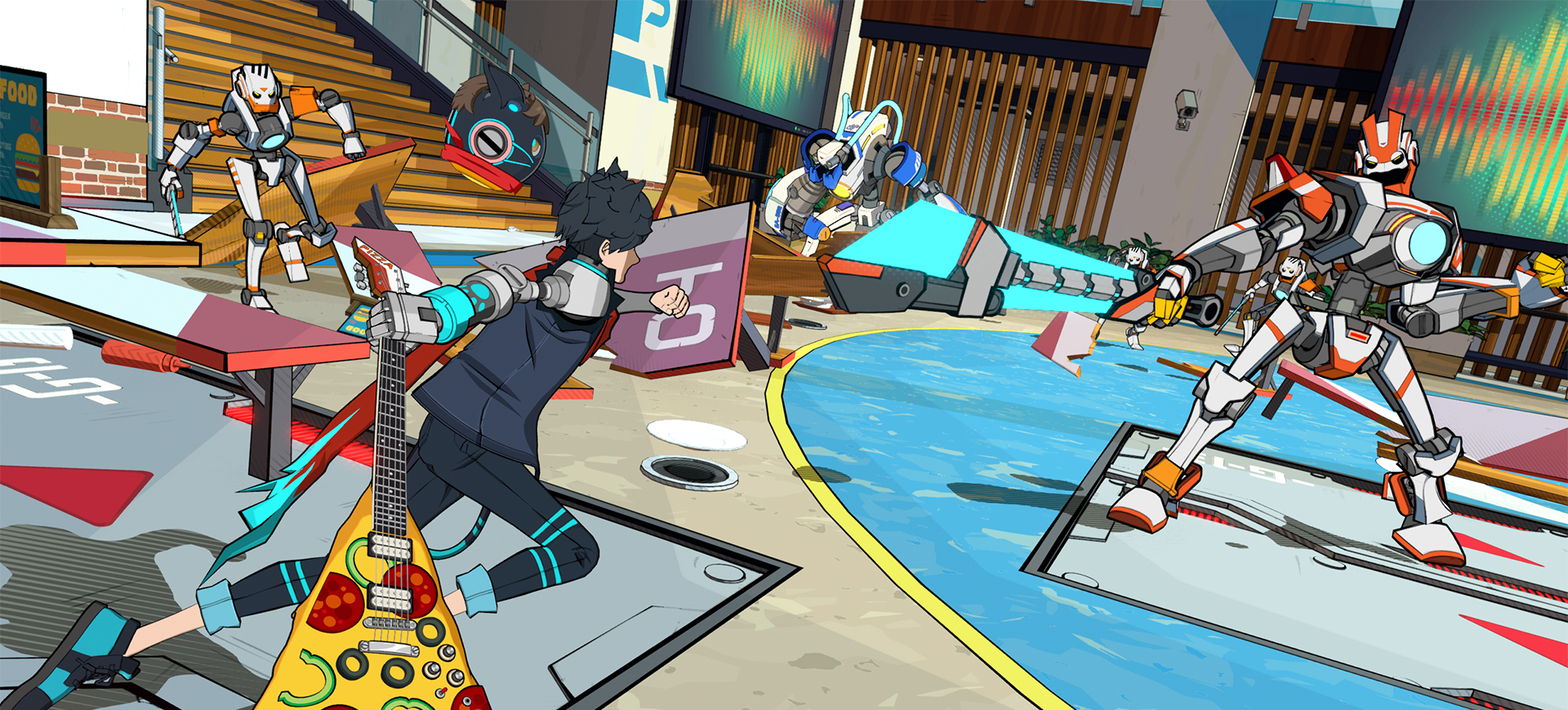 Chai fighting three different robots.
